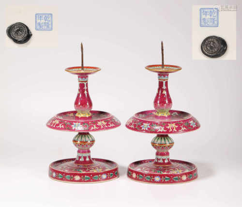 A Pair of Pink Glazed Lamp from Qing清代粉彩燈盞一對
