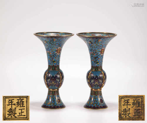 A Pair of Copper Cloisonnne flower Holder from Qing清代銅胎景泰藍花插一對