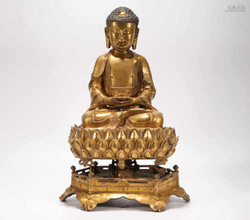 Copper and Golder Sakyamuni Statue with Lotus Base from Ming明代銅鎏金蓮花底座釋迦摩尼佛造像