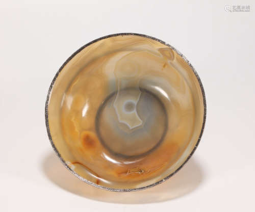 Agate Bowl Cover with Silver from Qing清代瑪瑙包銀口碗