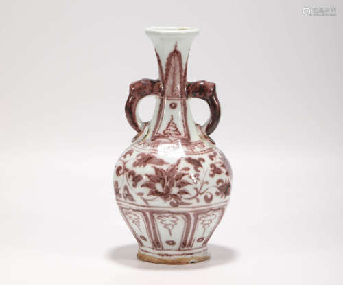 Glazed Inner Red Two Ears Vase from Ming明代釉裏紅雙耳賞瓶