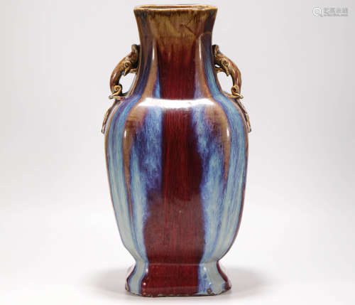 Jun Kiln Porcelain Two Ears Vase from Qing清代窯邊鈞瓷雙耳瓶