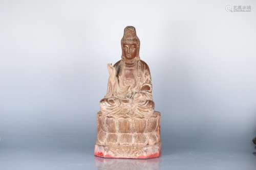 A Chinese Taxus Chinensis Guanyin Statue
