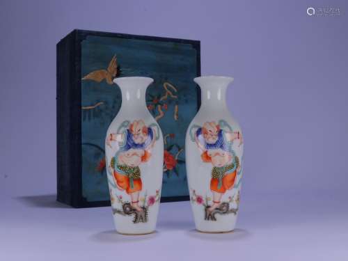 Pair Of Chinese Porcelain Famille Rose Figure-Story Vases
