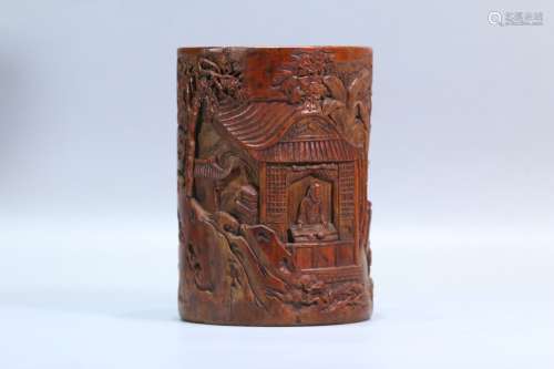 A Chinese Bamboo Figure-Story Brush Pot
