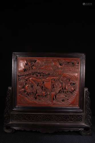 A Chinese Rosewood Figure-Story Screen