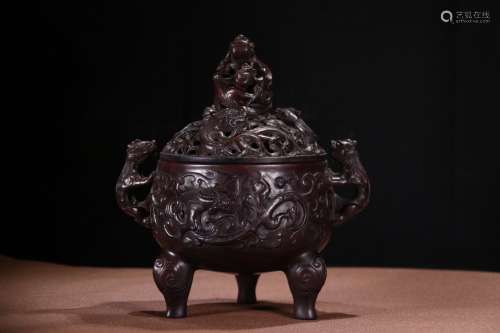 A Chinese Rosewood Dragon Pattern Censer