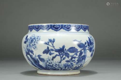 A Chinese Porcelain Blue&White Floral&Bird Brush Washer