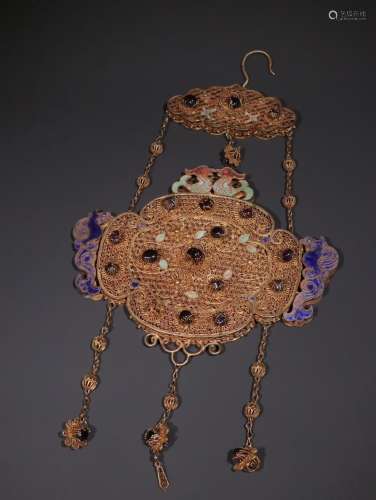 A Chinese Gilt Silver Floral Pendant