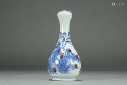 A Chinese Porcelain Blue&White Underglazed Red Figure Garlic Vase