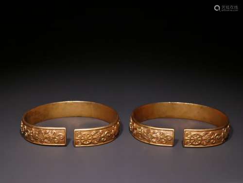 Pair Of Chinese Gilt Bronze Bangles