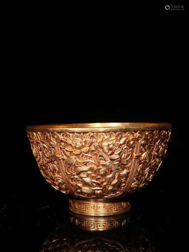 A Chinese Gilt Bronze Floral Bowl