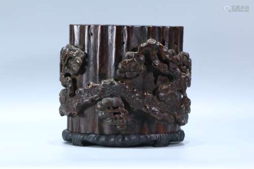 A Chinese Agarwood Figure-Story Brush Pot