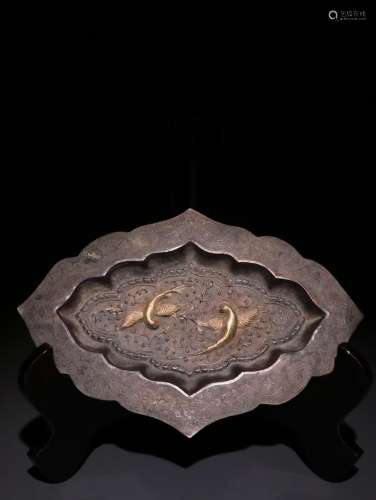 Pair Of Chinese Gilt Bronze Bird Pattern Plate