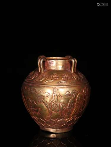 Pair Of Chinese Gilt Bronze Figure-Story Vase