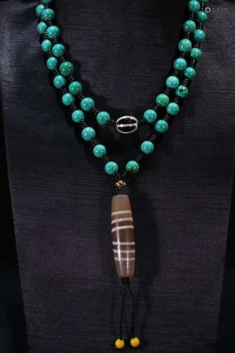 A Chinese Tibetan Turquoise Stone Necklace