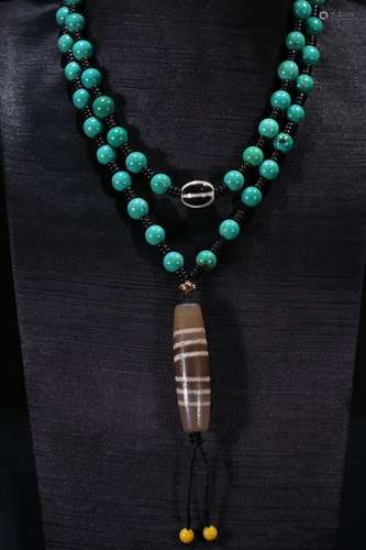 A Chinese Tibetan Turquoise Stone Necklace