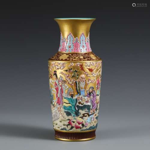 A Chinese Porcelain Wucai Figure Vase With Gold Painting