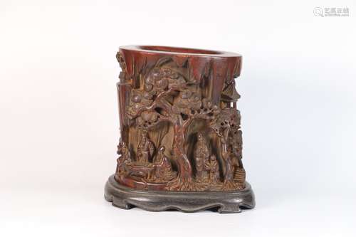 A Chinese Agarwood Figure-Story Brush Pot