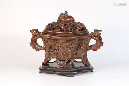 A Chinese Agarwood Beast&Plum Flower Censer