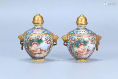 Pair Of Chinese Porcelain Enameled Snuff Bottles