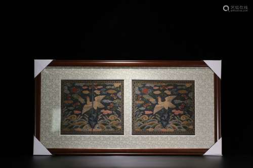 Pair Of Chinese Embroideries With Frame