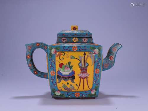 A Chinese Zisha Teapot Of Cloisonne