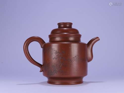 A Chinese Zisha Teapot Landscape With Mark