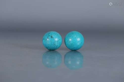 Pair Of Chinese Turquoise Stone Beads
