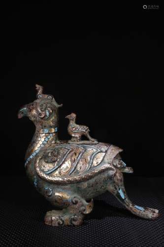 A Chinese Bronze Ware With Silver&Gold Beast Ornament