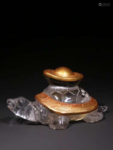 A Chinese Crystal Turtle Ornament With Gold