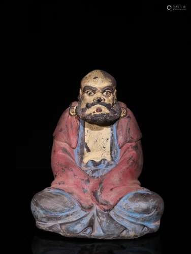 A Chinese Bronze Arhat Ornament With Painting