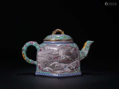 A Chinese Zisha Teapot Of Enameled Figure Story