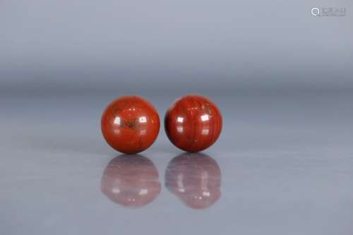 Pair Of Chinese Agate Beads
