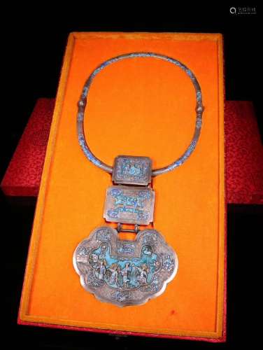 A Chinese Silver Enameling Blue Lock