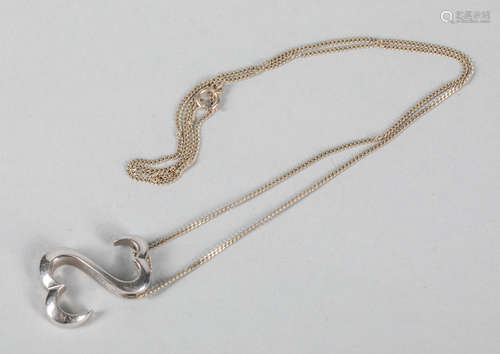 Sterling Silver S Shape Double Heart Necklace.