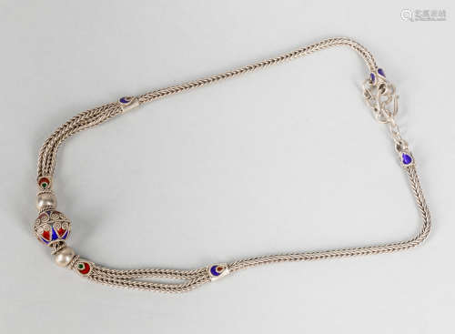 Designed Enameled Silver Necklace, 925