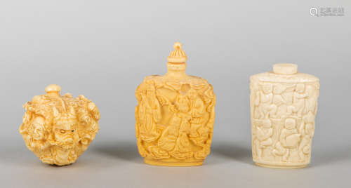 Group Chinese Carved Bone Like Snuff Bottles