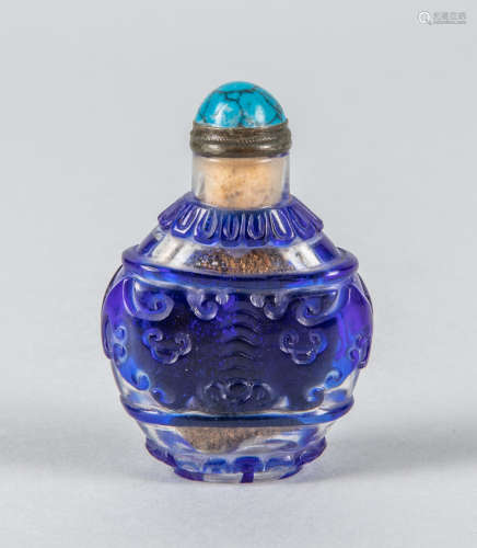 Chinese Sapphire Like Overlay Glass Snuff Bottle