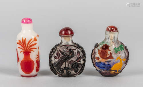 Group of Chinese Overlay Glass Snuff Bottle