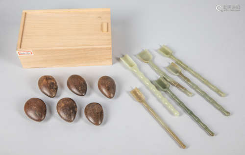 Box of Chinese Jade Tools & Agarwood