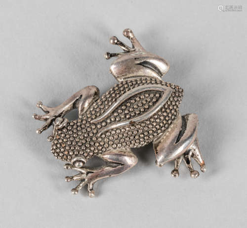 Vintage Silver over Pewter Toad Brooch.