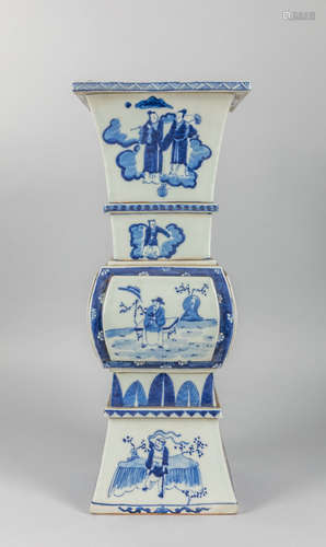 Tall Chinese Export Blue & White Porcelain Vase