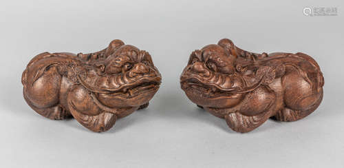 Pairs Carved Wood Figure of Beast