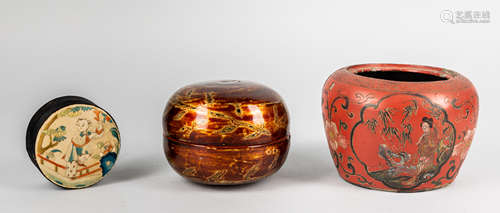 Group of Lacquer & Silk Boxes