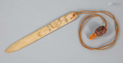 Japanese Taisho Carved Bone Like Bookmark