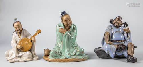 Group of Chinese Flambe Glazed Porcelain Figures