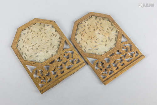 Pair of Chinese Jade Carving with Brass Frame