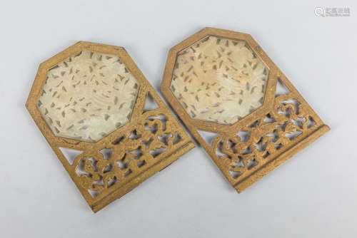 Pair of Chinese Jade Carving with Brass Frame