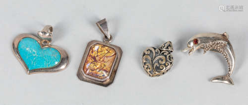 Group of Stamped Vintage Silver Pendant & Brooch